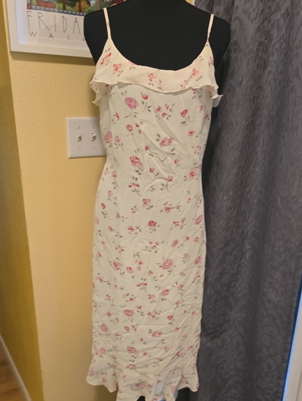 American Eagle Outfitters Cream Slip Dress with Pink Floral Print